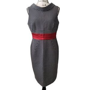 Donna Ricco Polka Dot Dress With Red Accent